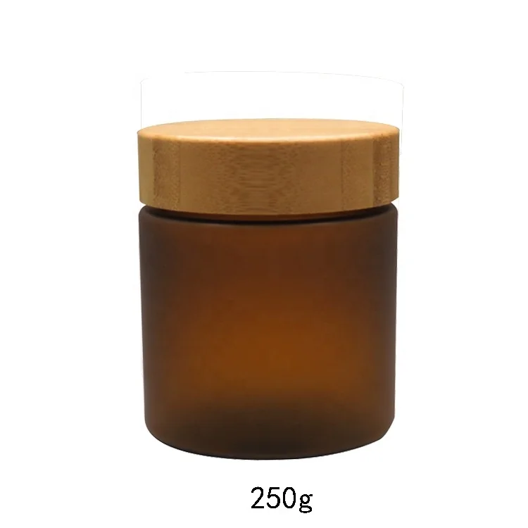 150ml 250ml Amber Frosted Plastic Jar With Natural Bamboo Lid For