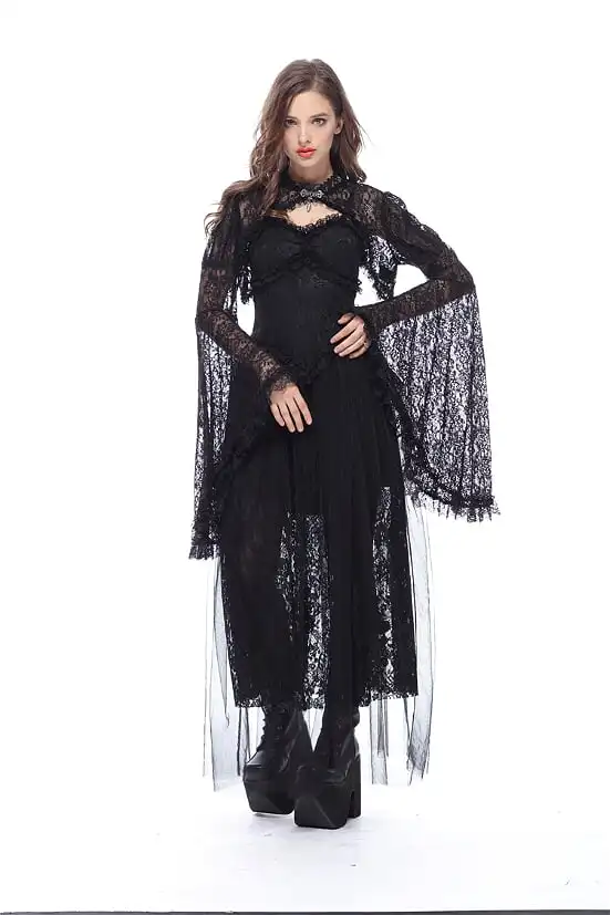 China factory direct sale low MOQ women Gothic lace cape with big sleeves
