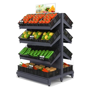 Supermarket Vegetable And Fruit Shelf 3 Layers Fresh Food Display Stand ...