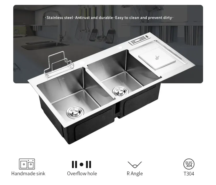 Cheap Hand Made Double Bowl Stainless Steel Kitchen Sink Price In