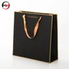 Luxury Medium Matt Black Art Paper Printed Shopping Gift Bags with Silk Ribbon
