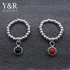 Fashion 925 sterling silver ring designs black/red stone silver pendant elastic bead rings for women