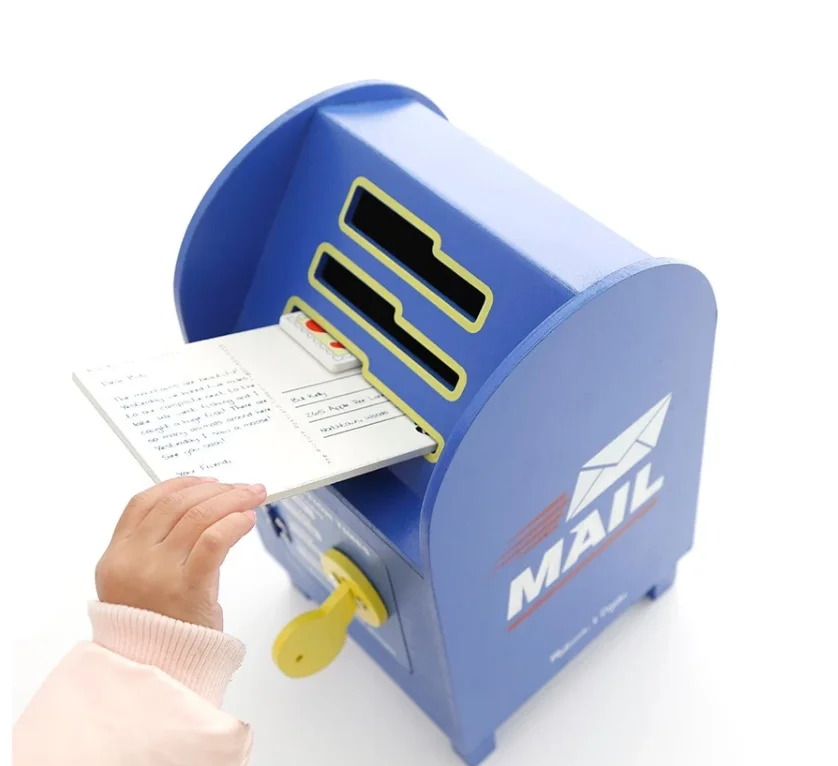 Wholesale funny baby wooden mailbox toy box best design wooden envelope mailbox  educational toys box for kids