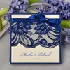 Elegant dark blue short invitation with pocket fold wedding invitation cards