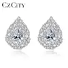 CZCITY Luxury 925 Sterling Silver Stud Earrings Women's High Jewelry Water Drop Gemstone Christmas Gift