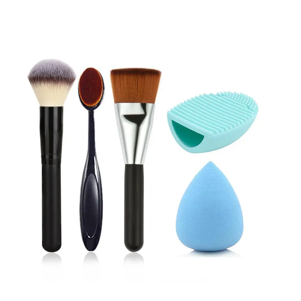 Redcolourful Makeup Brush Tools Set 3 Makeup Brushes 1 Makeup Brush Cleaning Egg 1 Sponge Puff(4#)