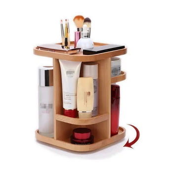 rotating bamboo cosmetic vanity organizer