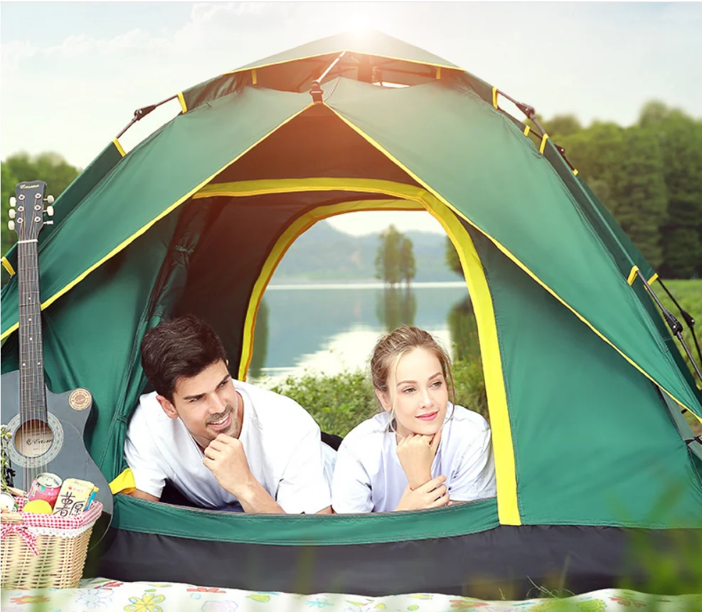 Windbreak Camping Tent 3 4 Person Dual Layer Waterproof Open Anti Uv 
