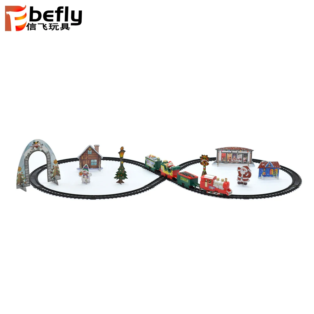 Electric Christmas Gift Plastic Railway Train Toy With Music And Light