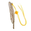 custom etching logo feather shape rose gold plated metal bookmark