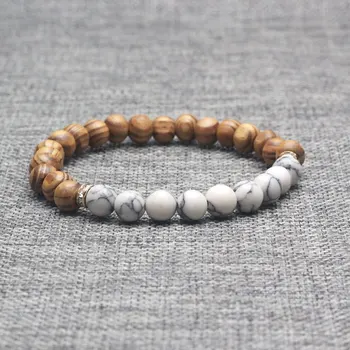 Fashionable Stone Wooden Beads Bracelet For Men Howlite Simple Gift Jewelry Making Wood Bamboo Fashionable Stone Wooden Beads Bracelet For Men Howlite Simple Gift Jewelry Making Wood Bamboo