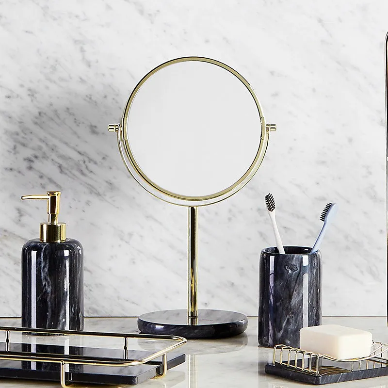 Luxury Gold Marble Stone White Round Desktop Makeup Mirror For Home
