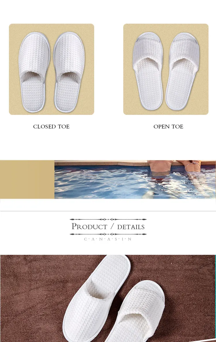 Cotton Polyester Disposable Waffle Open Toe Bathroom Slippers For Hotel