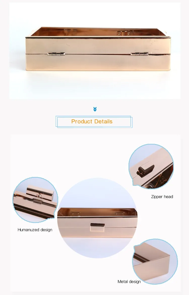 Wholesale handbags accessories custom rose gold color decorative metal purse frame box clutch bag frames