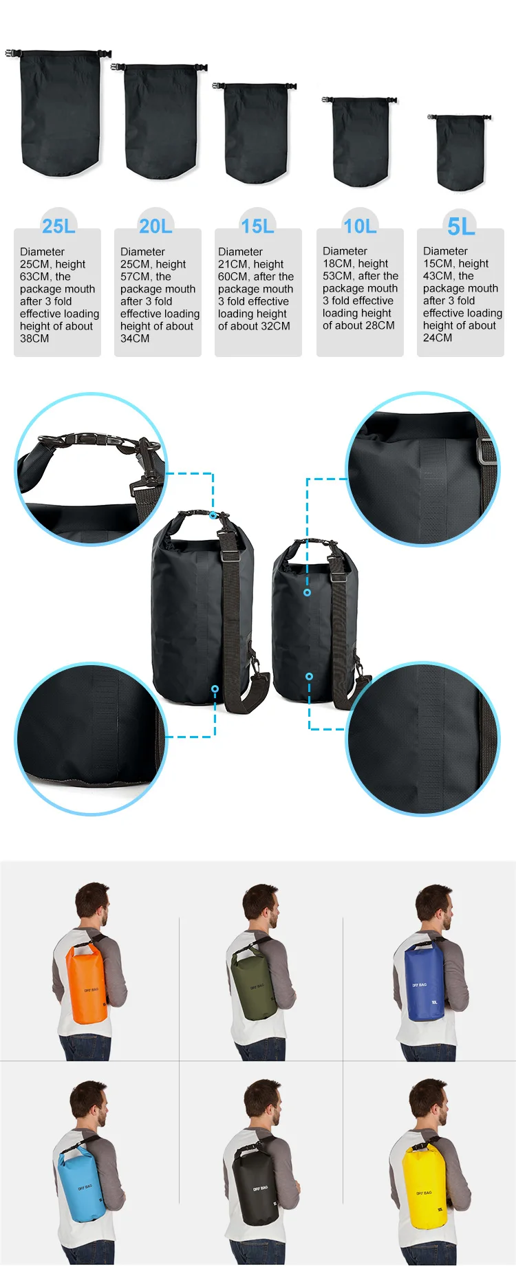 Custom Logo Wetsuit Ocean Pack 10L 500D PVC Waterproof Backpack Dry Bag