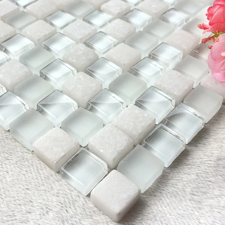 Trắng tinh thể thủy tinh Mosaic phòng tắm tường thiết lập gốm gạch