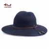Men's Custom Navy Wool Felt Fedora Hat With Rope