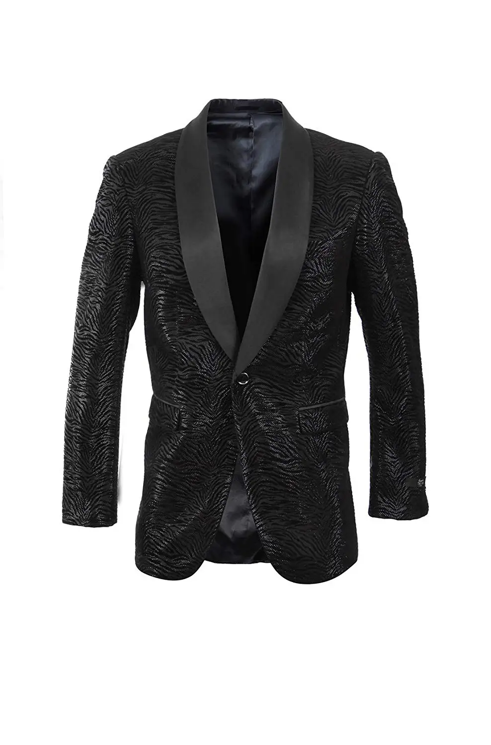 TAZIO Mens Jacket Modern Fit Satin Shawl Collar Patterned Blazer Dinner Jacket