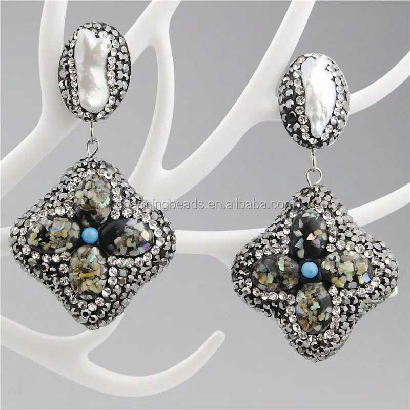 CH-ZSE0295 rhinestone stone pendant earring,pave crystal pearl stud earring,fashion cat eye stone earring jewelry