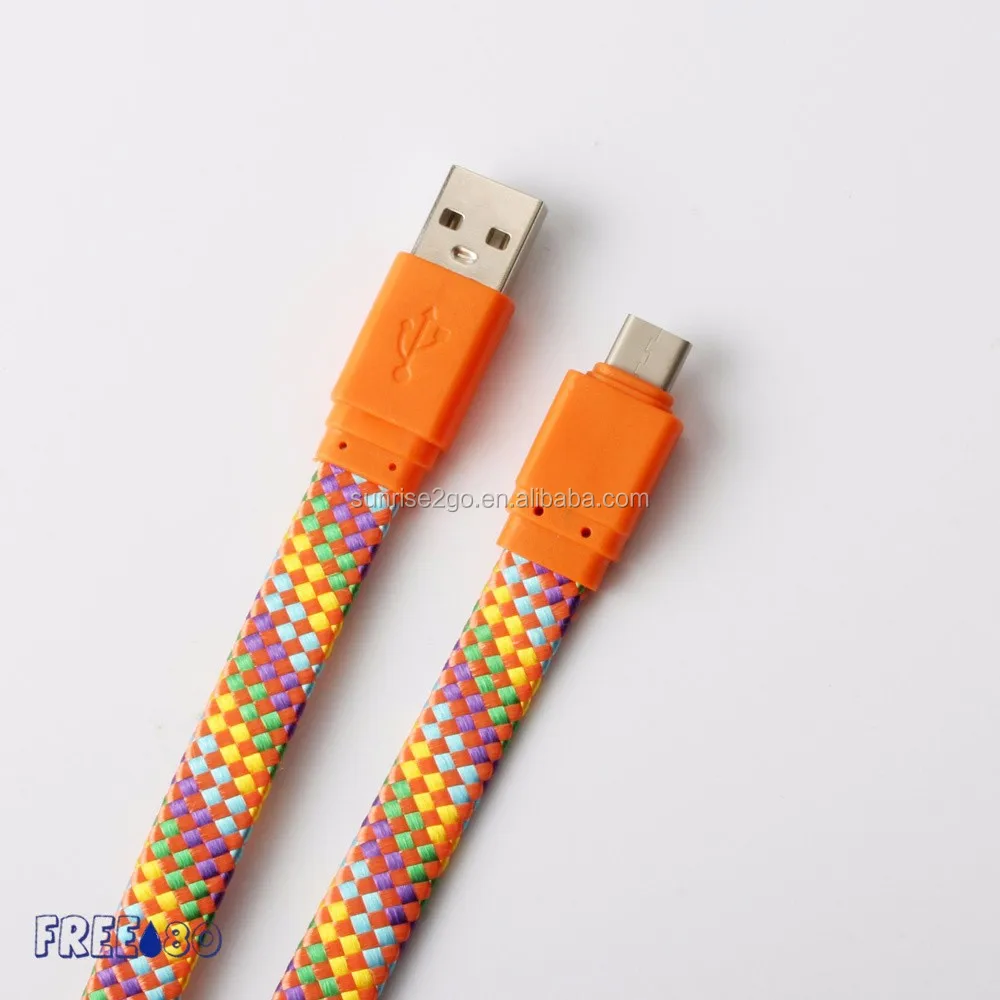 2017 Noodles Cable Usb 3.1 Nylon Braided 1m/ 3ft Flat Usb Charging