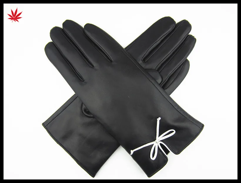 2016 ladies leather hand gloves driving leather gloves with bownot