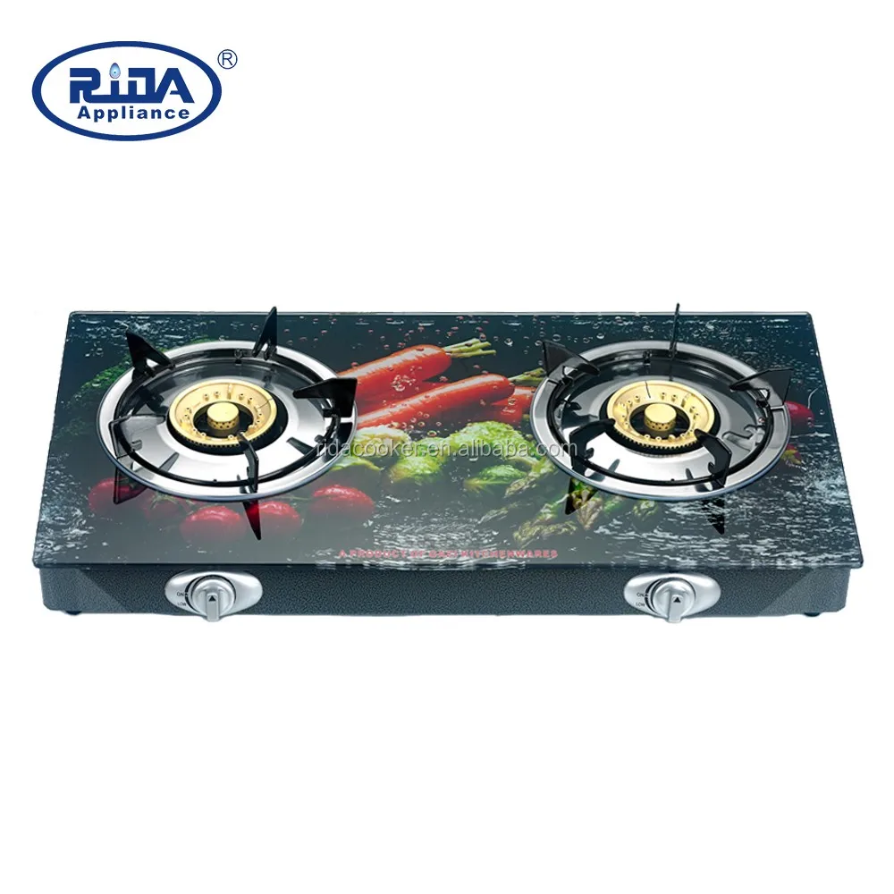 Glass Gas Stove Skd Bangladesh Glass Top Big Double Burners Brass Gas Stove Burner Cap Parts 5711