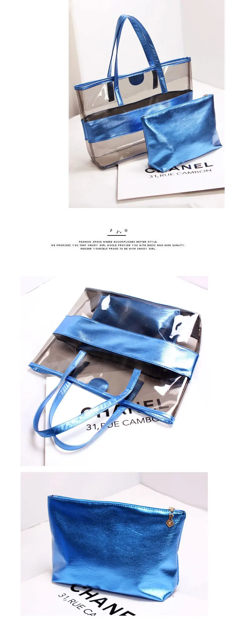 Clear PVC Wallets And Handbag Set Tote Purse Bag PVC Handbags