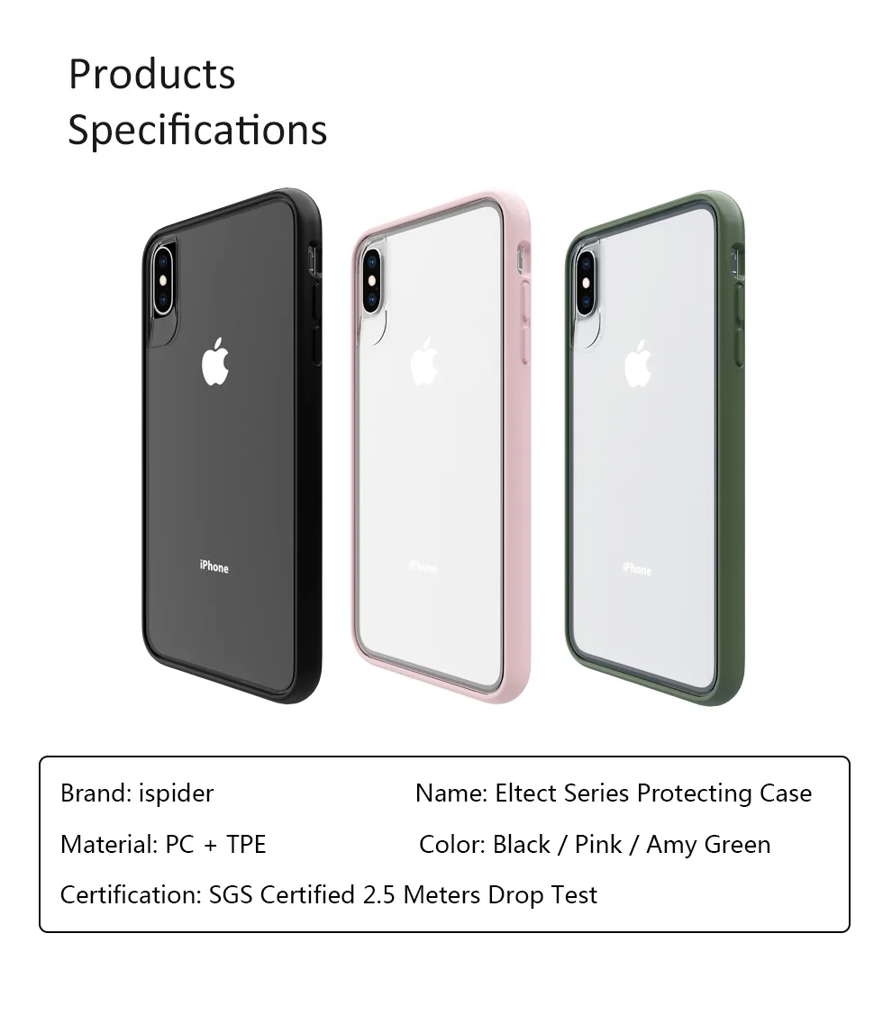Military Grade SGS anti-drop mobile phone accessories shell for iPhone X Xs