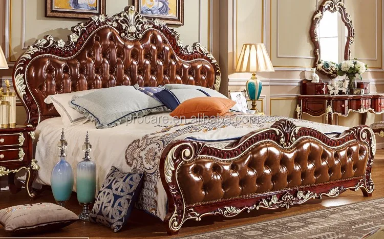 Latest Double Leather Indian Wooden Box Bed Design In Wood From Foshan