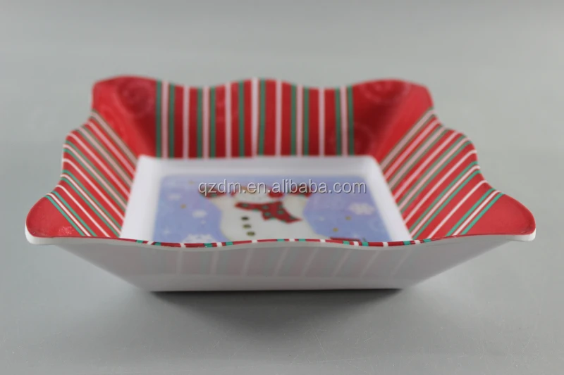 Plastic Christmas Fruit Plate, Melamine Food Plate Snowman Print