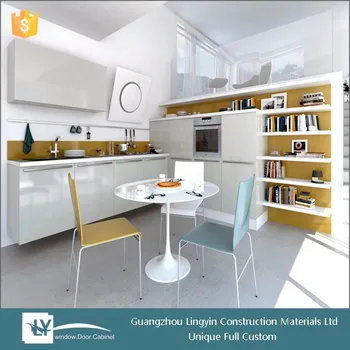 Desain Modern Putih Lacquer Dapur Lemari Dengan Rak Buku Di Ruang Desain Modern Putih Lacquer Dapur Lemari Dengan Rak Buku Di Ruang Makan