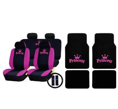 Universal Pink Princess Full Set With Floor Mats Car Seat Covers