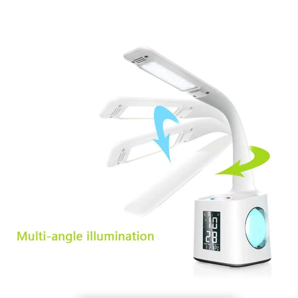 2020 LED Charging Table Lamp with Clock, Pen Holder, Thermometer, Calendar
