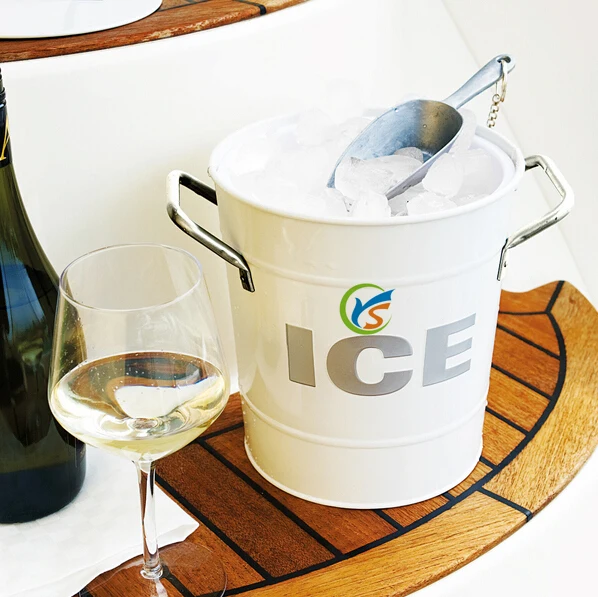 white metal insulated ice bucket with scoop