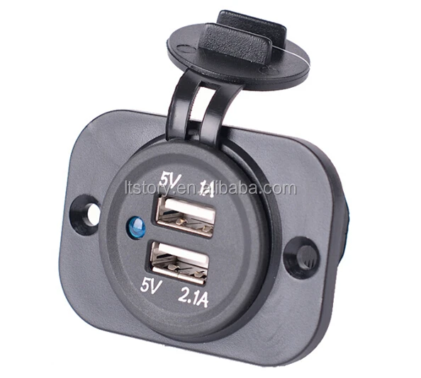 12 V Waterproof Dual USB Port Charger Socket Outlet 1A 2.1A Motor Car