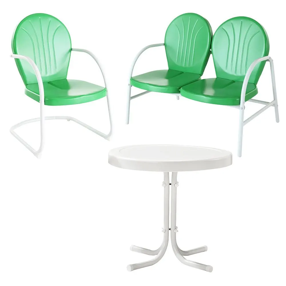 Crosley Furniture Griffith 3-Piece Metal Outdoor Conversation Set with Table, Loveseat, and Chair - Grasshopper Green