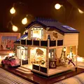 1 24 DIY Handcraft Miniature Doll house Voice activated LED Light Music with Cover Provence Handmade