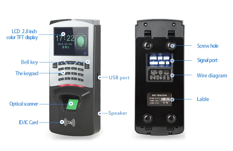 High security rs485 biometric fingerprint access control machine price with alarm function