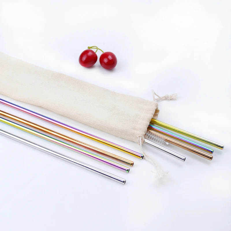 Amazon 4+2 Set Metal Stainless Steel Straws With Pouch Color Bag