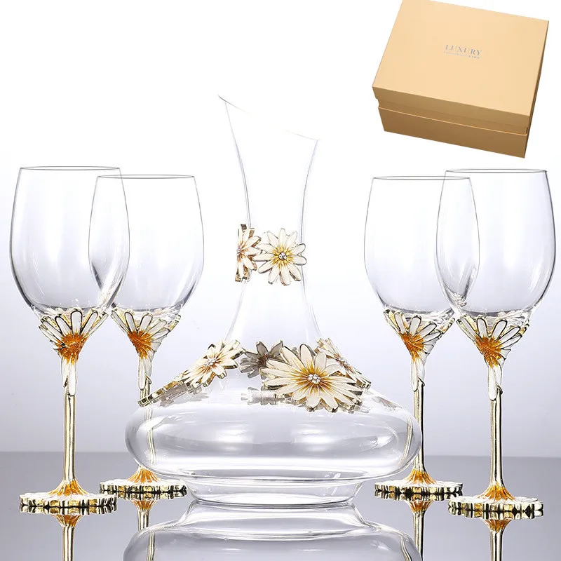 Factory Wholesale Luxury Enamel Red Wine Glass Set Gift Box Wedding