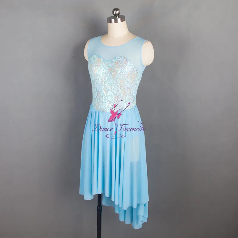 Light Blue Sequin Lace Ballet Dance Dress Girls Stage Performance ...