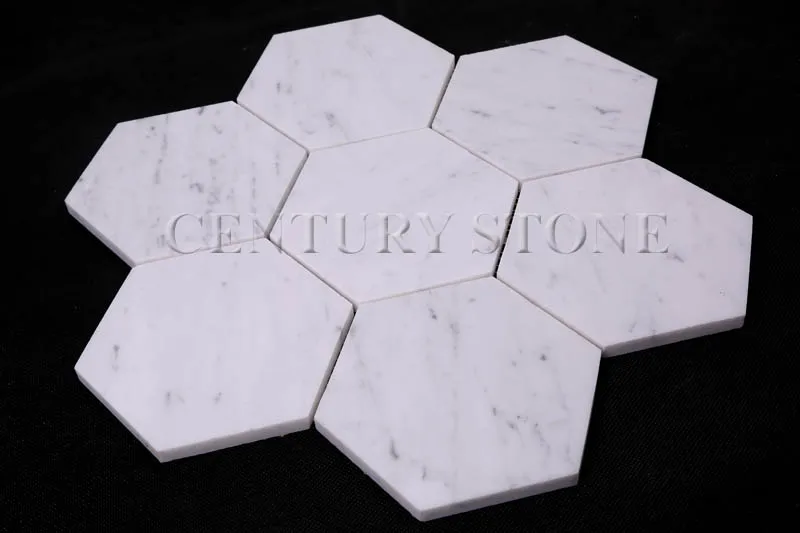 5 Pulgadas Bianco Carrara Hexágono Mosaico De Mármol Italiano Piedra