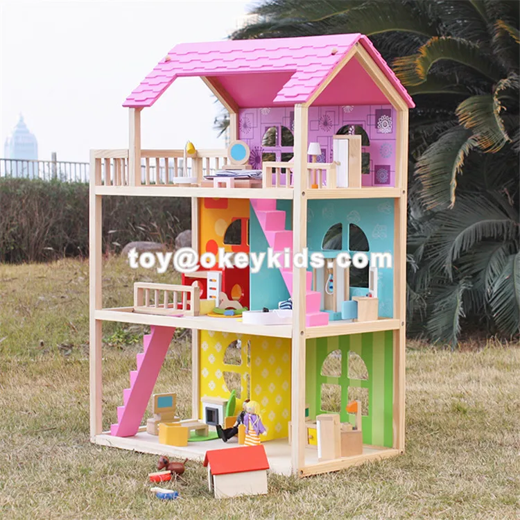 wooden doll house pink