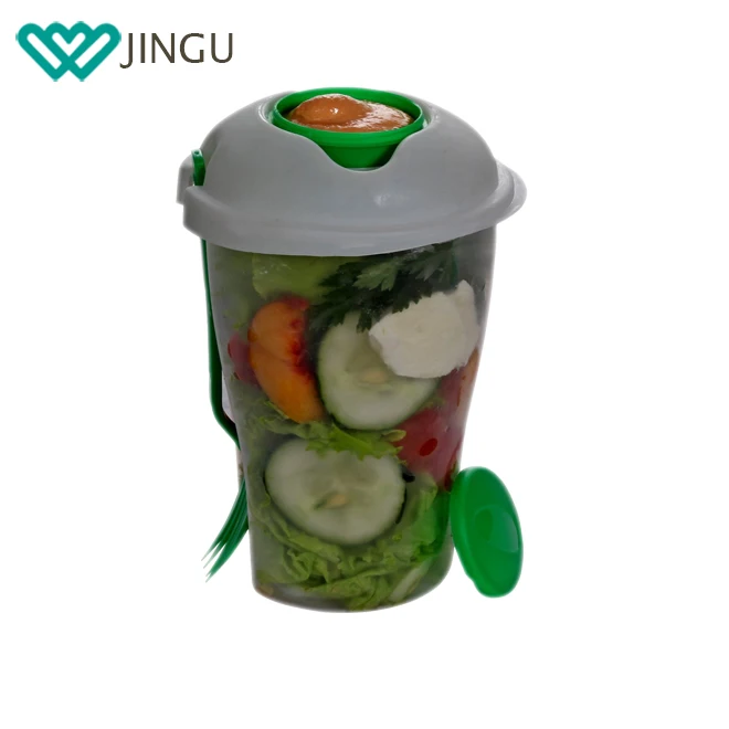 Plastic Fresh Salad Shaker Bottle Disposable Fruit Salad Cup With Fork