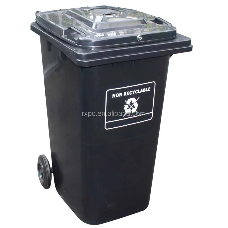 240 Lt Plastic Waste Bin In Black With Rubber Stopper And Lock For None ...