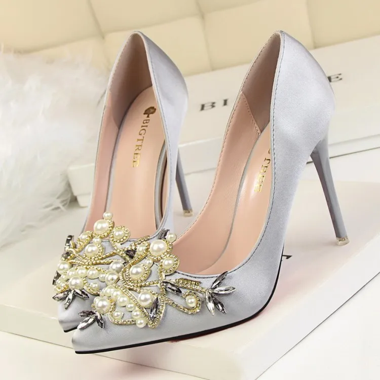 Women High Heels Wedding Bridal Dress Shoes With Beads Fashion Party ...
