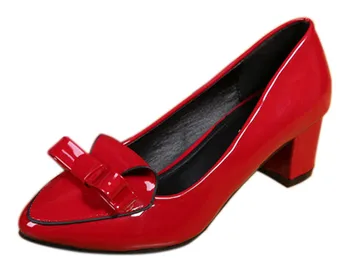 ladies red block heel shoes