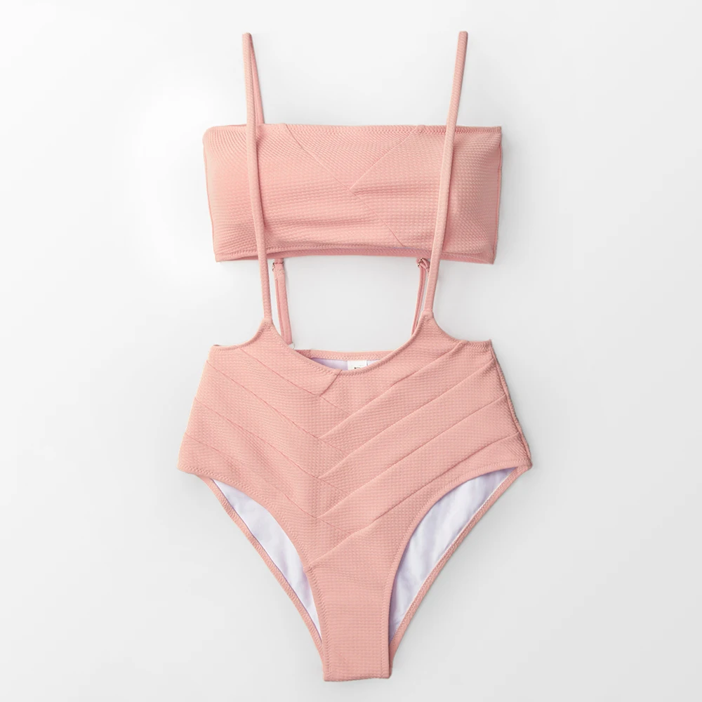 pink high waisted bathing suit