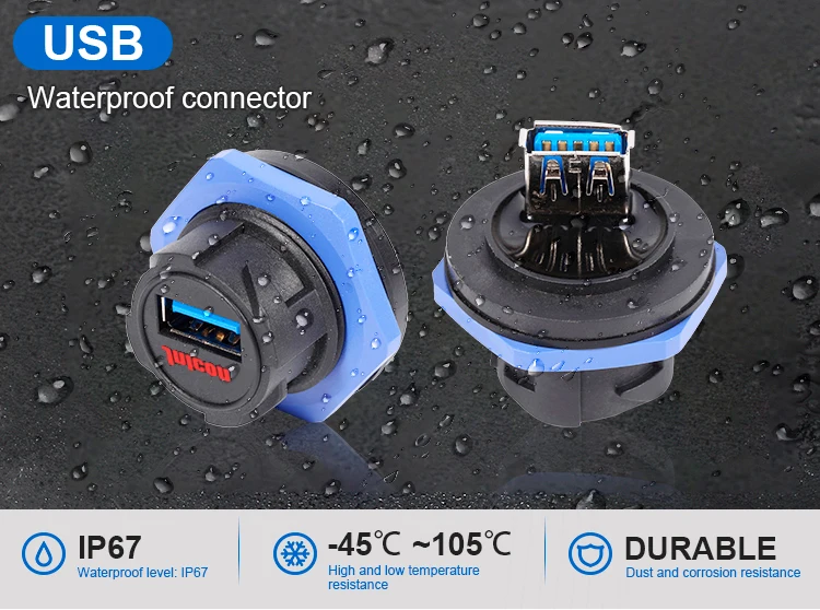 Jnicon M25 IP67 Panel Mount USB 3.0 Female Connector