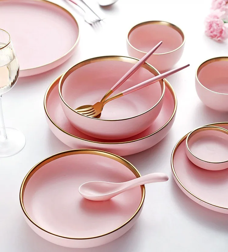 2019 Hot Good Price Pink Porcelain Dinner Sets Home Hotel Ceramics Dinnerware Sets Tableware